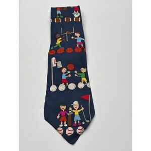 Save the Children Mens Silk Tie Sports Crazy‎ Novelty Navy Blue Basketball Golf